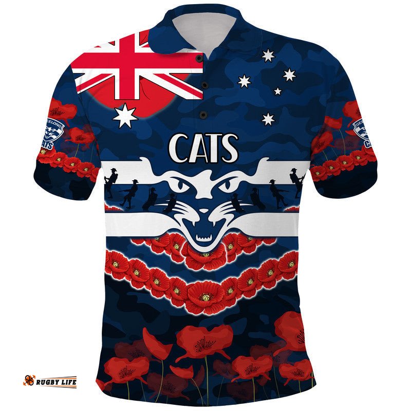 Custom Personalised Cats Football ANZAC Polo Shirt Lest We Forget Amazing Aussie