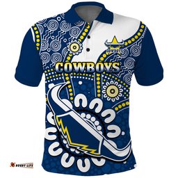 Custom Text And Number Cowboys Rugby Polo Shirt Indigenous Art Amazing Aussie