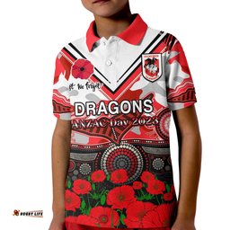 Custom Text And Number Dragons Rugby ANZAC 2023 Polo Shirt Aboriginal Mix Poppy Lest We Forget Amazing Aussie