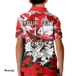 Custom Text And Number Dragons Rugby ANZAC 2023 Polo Shirt Aboriginal Mix Poppy Lest We Forget Amazing Aussie