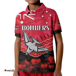 Custom Personalised Bombers Football ANZAC Polo Shirt Lest We Forget Amazing Aussie