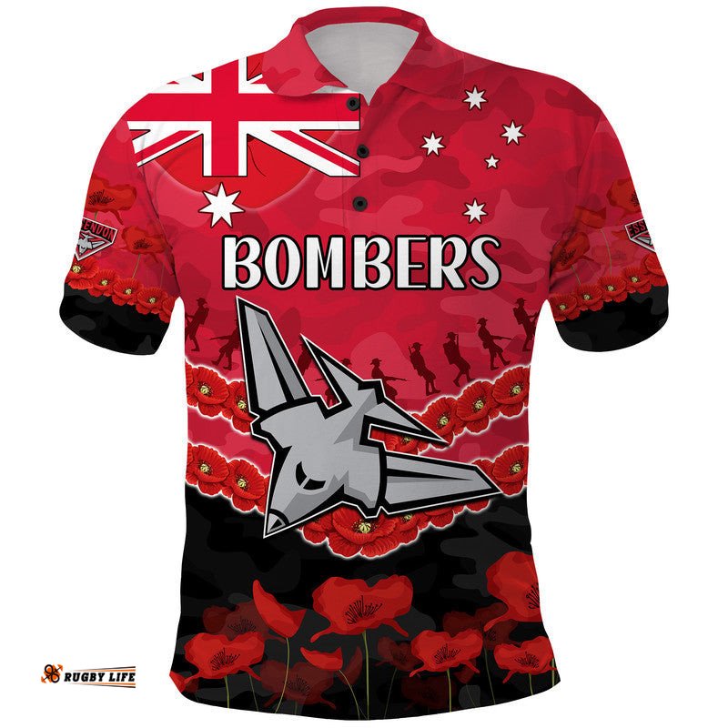 Custom Personalised Bombers Football ANZAC Polo Shirt Lest We Forget Amazing Aussie