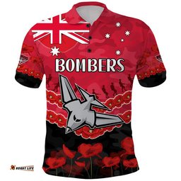 Custom Personalised Bombers Football ANZAC Polo Shirt Lest We Forget Amazing Aussie