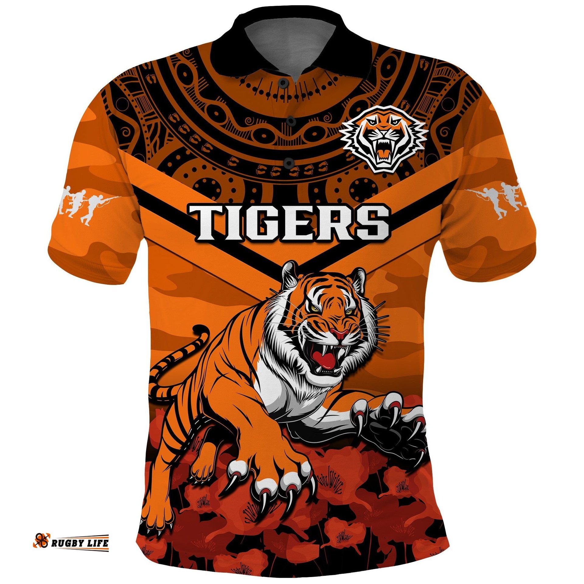 Tigers Rugby ANZAC 2023 Rugby Polo Shirt Camouflage Mix Indigenous Amazing Aussie