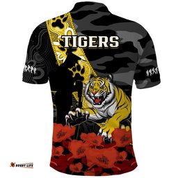 Richmond Football ANZAC 2023 Polo Shirt Tigers Aboriginal Mix Poppy Camouflage Amazing Aussie