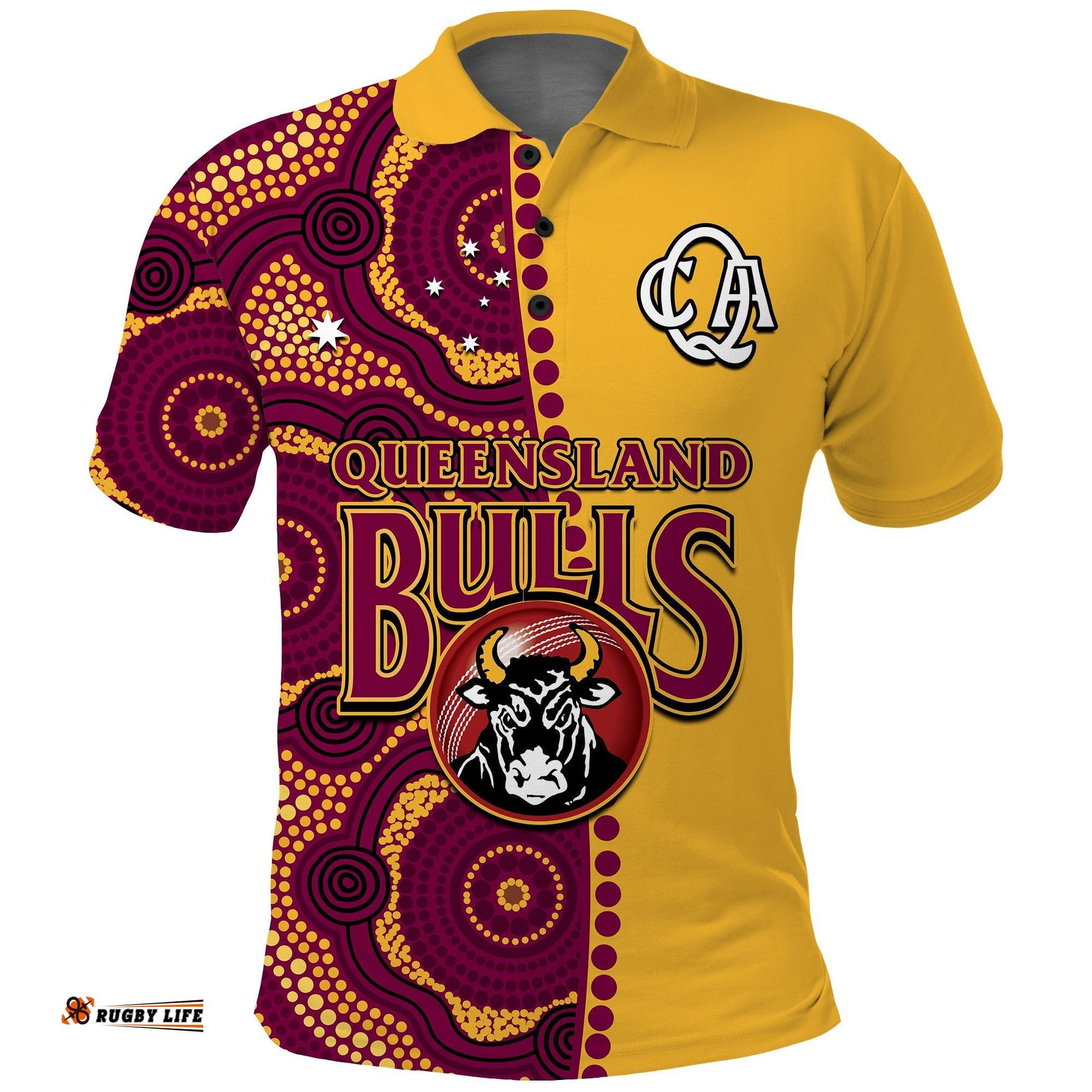 Custom Text And Number Queensland Cricket 2023 Polo Shirt Bulls Sheffield Shield Indigenous Amazing Aussie