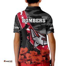 Essendon Football ANZAC 2023 Polo Shirt Bombers Aboriginal Mix Poppy Camouflage Amazing Aussie