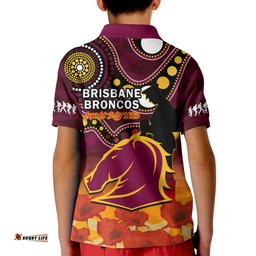 Brisbane Broncos Rugby ANZAC 2023 Polo Shirt Aboriginal Mix Poppy Lest We Forget Amazing Aussie