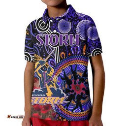 Custom Personalised Storm Rugby ANZAC Polo Shirt Aboriginal Military and Poppy Flowers Amazing Aussie