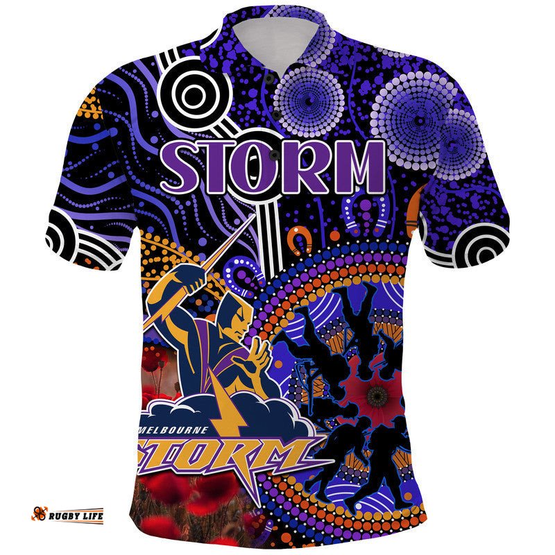 Custom Personalised Storm Rugby ANZAC Polo Shirt Aboriginal Military and Poppy Flowers Amazing Aussie
