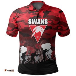 Custom Personalised AFL Anzac Day Polo Shirt Swans Army Style Amazing Aussie