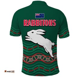 Rabbitohs Australia Day Polo Shirt Flag Map and Aboriginal Wave Amazing Aussie