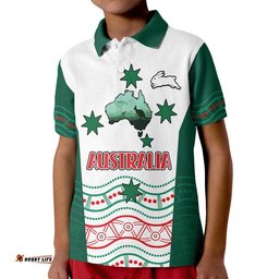 Rabbitohs Australia Day Polo Shirt Flag Map and Aboriginal Wave Amazing Aussie