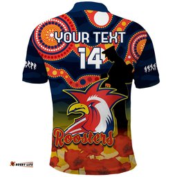 Custom Text And Number Roosters Rugby ANZAC 2023 Polo Shirt Dots Poppy Mix Camouflage Lest We Forget Amazing Aussie