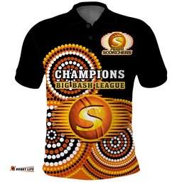 Perth Scorchers Cricket Polo Shirt Champions BBL12 Proud Indigenous Art Amazing Aussie