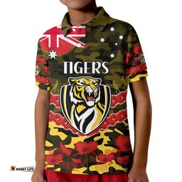 Richmond Tigers Football ANZAC Polo Shirt Lest We Forget Amazing Aussie