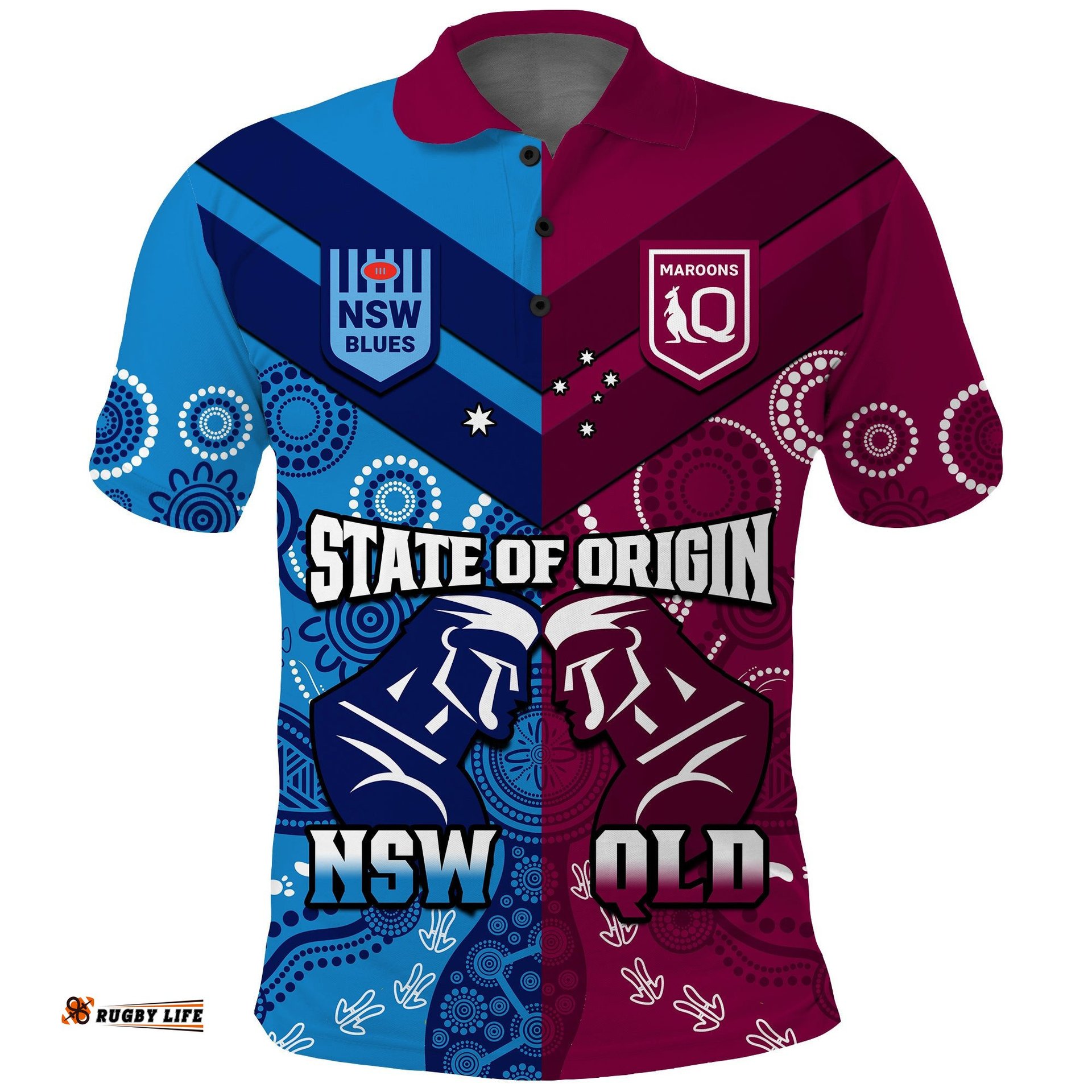 Custom Personalised QLD Maroons And NSW Blues Rugby Polo Shirt State of Origin Indigenous Amazing Aussie