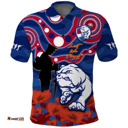 Custom Text And Number Western Bulldogs Football ANZAC 2023 Polo Shirt Doggies Aboriginal Mix Poppy Camouflage Amazing Aussie