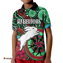 Custom Personalised Rabbitohs Rugby ANZAC Polo Shirt Aboriginal Military and Poppy Flowers Amazing Aussie