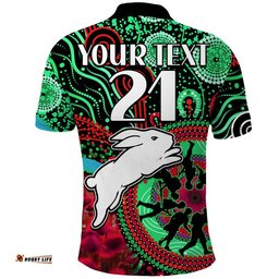 Custom Personalised Rabbitohs Rugby ANZAC Polo Shirt Aboriginal Military and Poppy Flowers Amazing Aussie