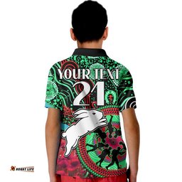 Custom Personalised Rabbitohs Rugby ANZAC Polo Shirt Aboriginal Military and Poppy Flowers Amazing Aussie