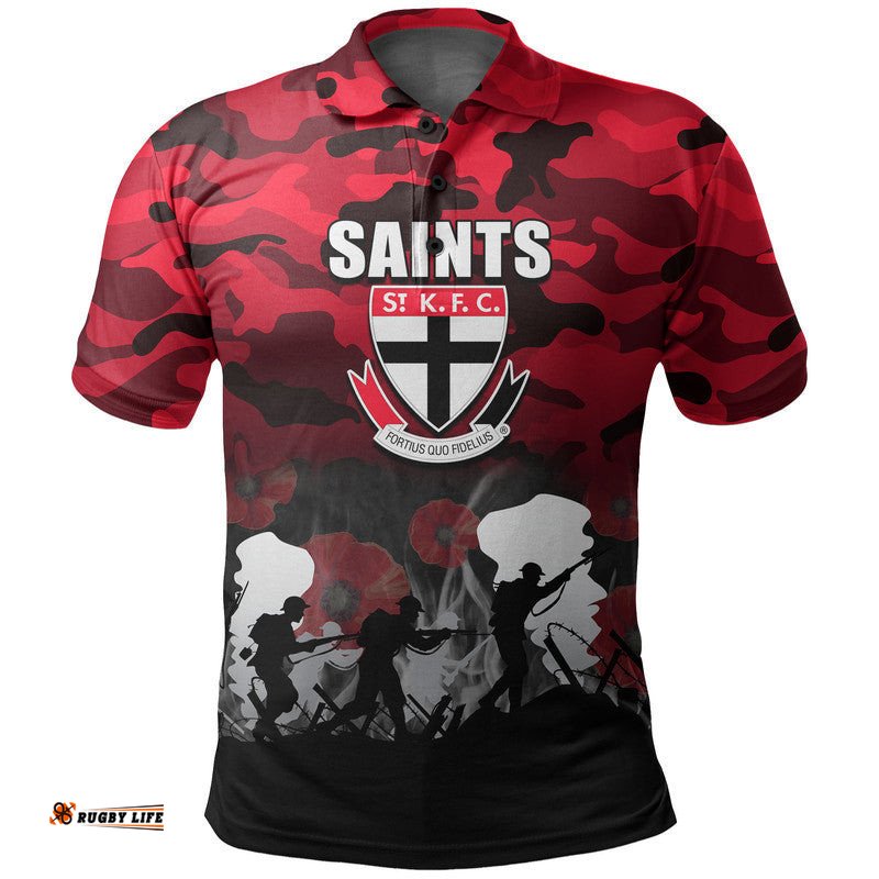 Custom Personalised AFL Anzac Day Polo Shirt Saint Army Style Amazing Aussie