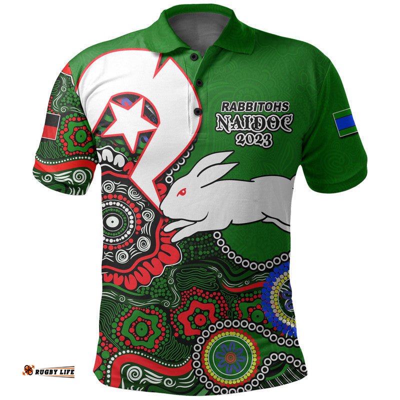 Rabbbitohs Rugby Polo Shirt NAIDOC 2023 Patterns Amazing Aussie