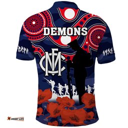 Melbourne Football ANZAC 2023 Polo Shirt Demons Aboriginal Mix Poppy Camouflage Amazing Aussie