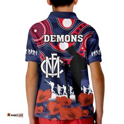 Melbourne Football ANZAC 2023 Polo Shirt Demons Aboriginal Mix Poppy Camouflage Amazing Aussie