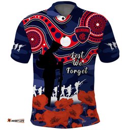 Melbourne Football ANZAC 2023 Polo Shirt Demons Aboriginal Mix Poppy Camouflage Amazing Aussie