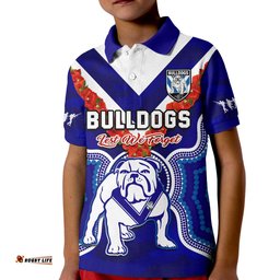 Custom Text And Number Bulldogs Rugby ANZAC 2023 Polo Shirt Dots Poppy Mix Camouflage Lest We Forget Amazing Aussie