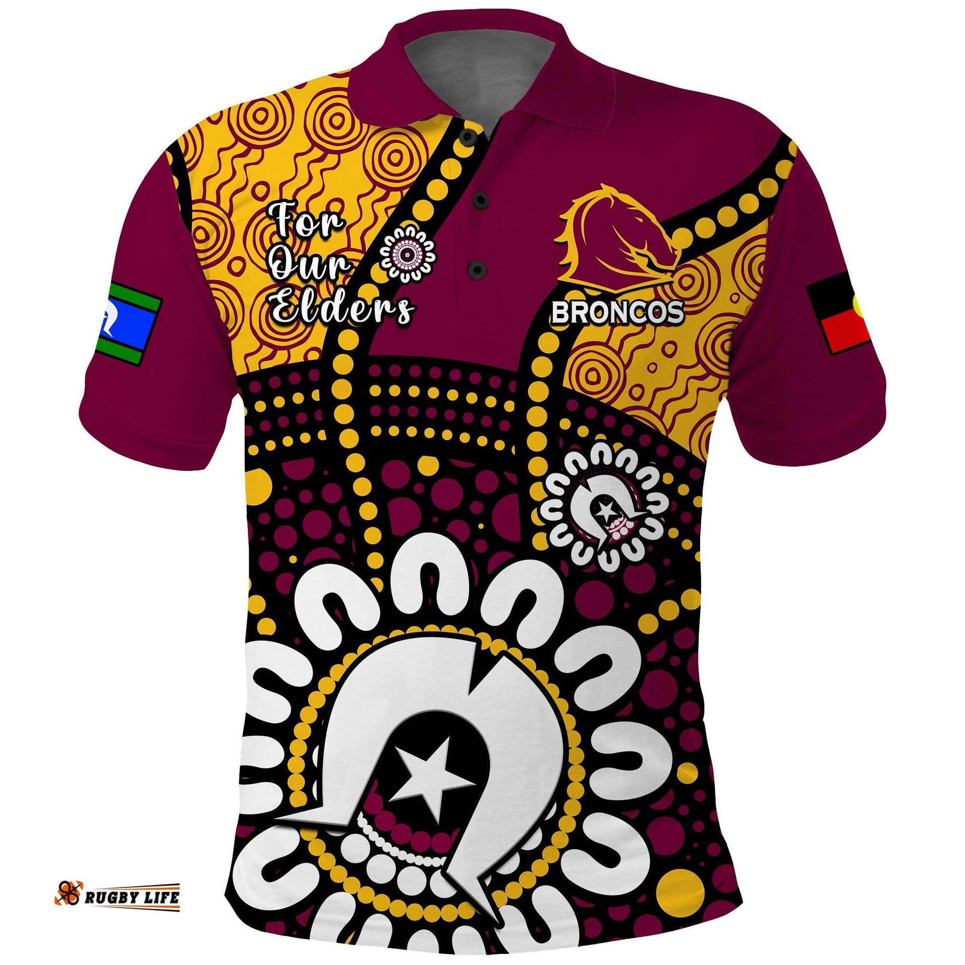 Brisbane Broncos Rugby NAIDOC 2023 Polo Shirt For Our Elders Aboriginal Amazing Aussie
