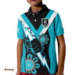 Custom Text And Number Port Adelaide Football Polo Shirt Power Thunder Hand Mix Aboriginal Dynamic Amazing Aussie