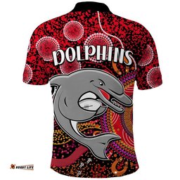 Dolphins Rugby Polo Shirt Aboriginal Dots Verion Amazing Aussie