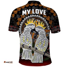 Custom Personalised Australia Valentine Polo Shirt Aboriginal Couple Cockatoos MY LOVE Amazing Aussie