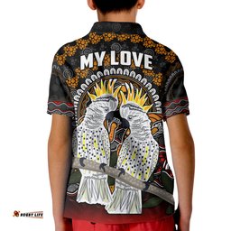 Custom Personalised Australia Valentine Polo Shirt Aboriginal Couple Cockatoos MY LOVE Amazing Aussie