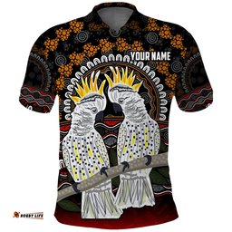Custom Personalised Australia Valentine Polo Shirt Aboriginal Couple Cockatoos MY LOVE Amazing Aussie