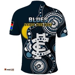 Carlton Football NAIDOC 2023 Polo Shirt Blues For Our Elders Indigenous Art Amazing Aussie