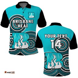 Custom Text And Number Brisbane Heat Cricket Polo Shirt Champions BBL12 Proud Indigenous Art Amazing Aussie