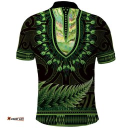 Lime Green African Dashiki With Aotearoa Maori Polo Shirt Paua Shell Mix Silver Fern