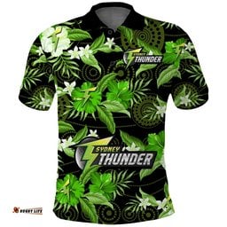 Sydney Thunder Cricket Polo Shirt Aboriginal Art Mix Tropical Flowers Amazing Aussie