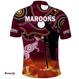 Maroons Rugby ANZAC 2023 Polo Shirt QLD Aboriginal Mix Poppy Camouflage Amazing Aussie