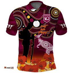 Maroons Rugby ANZAC 2023 Polo Shirt QLD Aboriginal Mix Poppy Camouflage Amazing Aussie