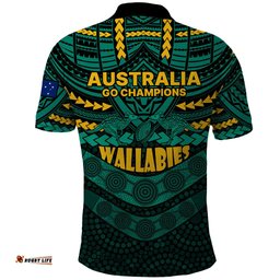 Wallabies Rugby Polo Shirt Polynesian and Aboriginal Special Green Version