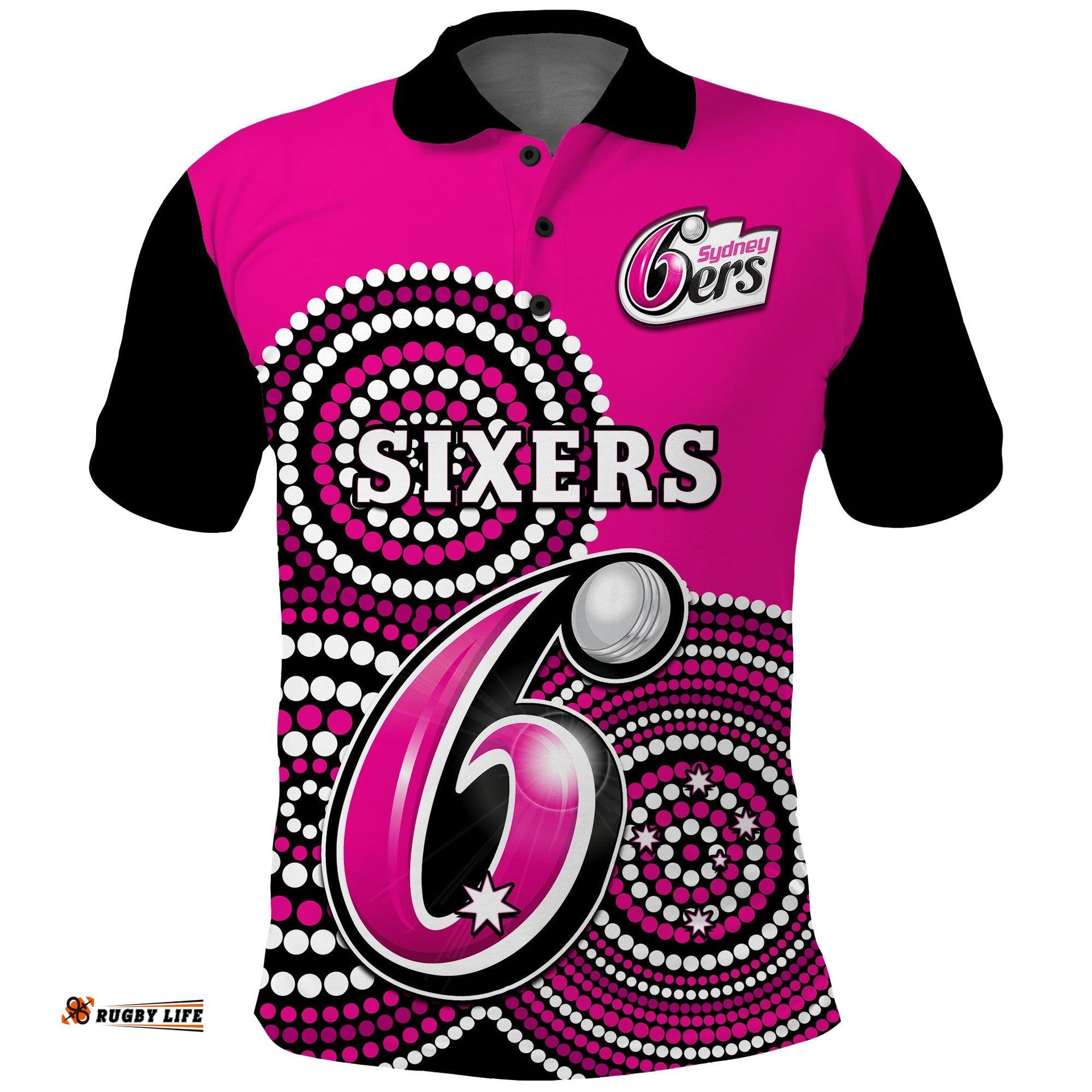 Sydney Sixers Cricket Polo Shirt Champions BBL12 Proud Indigenous Art Amazing Aussie