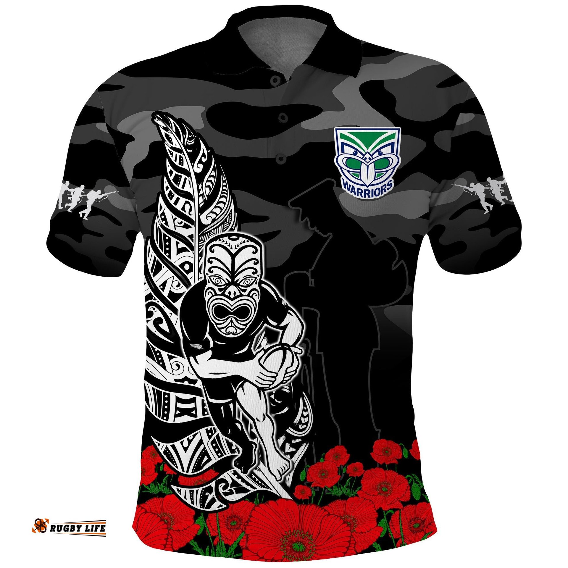 Custom Text And Number Warriors ANZAC 2023 Polo Shirt NZ Fern Camouflage Poppy Mix Aboriginal Amazing Aussie
