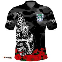 Custom Text And Number Warriors ANZAC 2023 Polo Shirt NZ Fern Camouflage Poppy Mix Aboriginal Amazing Aussie
