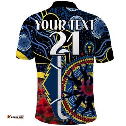 Custom Personalised Cowboys Rugby ANZAC Polo Shirt Aboriginal Military and Poppy Flowers Amazing Aussie