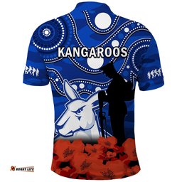 North Melbourne Football ANZAC 2023 Polo Shirt Kangaroos Aboriginal Mix Poppy Camouflage Amazing Aussie