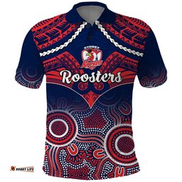 Personalised Roosters Rugby Polo Shirt Tricolours 1908 Aboriginal Mix Polynesian Pattern